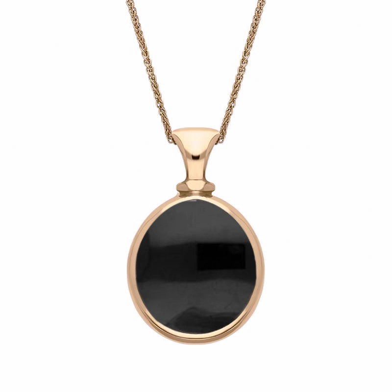 18ct Rose Gold Whitby Jet Turquoise Small Double Sided Pear Fob Necklace