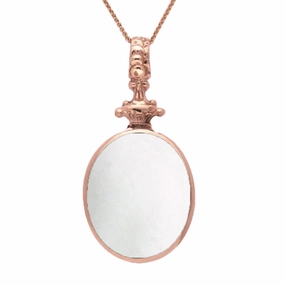 18ct Rose Gold Whitby Jet White Mother Of Pearl Double Sided Oval Fob Necklace