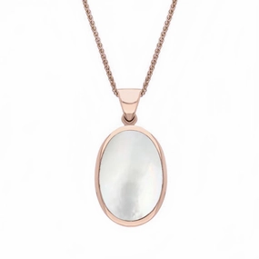 18ct Rose Gold Whitby Jet White Mother Of Pearl Small Double Sided Fob Necklace