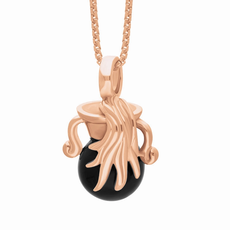 18ct Rose Gold Whitby Jet Zodiac Aquarius 8mm Bead Pendant