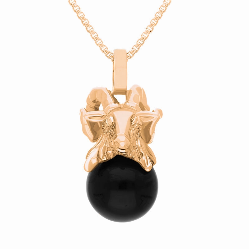 18ct Rose Gold Whitby Jet Zodiac Aries 8mm Bead Pendant