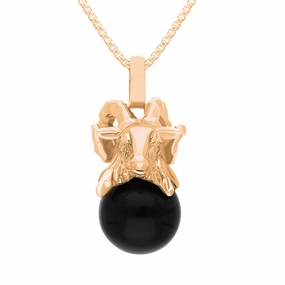 18ct Rose Gold Whitby Jet Zodiac Aries 8mm Bead Pendant