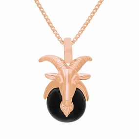 18ct Rose Gold Whitby Jet Zodiac Capricorn 9mm Bead Pendant
