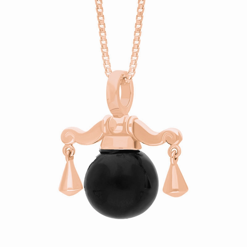 18ct Rose Gold Whitby Jet Zodiac Libra 8mm Bead Pendant