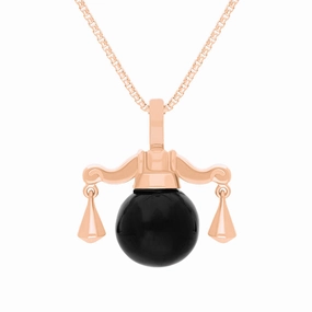 18ct Rose Gold Whitby Jet Zodiac Libra 8mm Bead Pendant