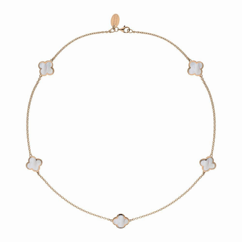 18ct Rose Gold White Mother of Pearl Bloom Four Leaf Clover Necklace