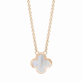 18ct Rose Gold White Mother of Pearl Bloom Small Four Leaf Clover Polished Edge Pendant