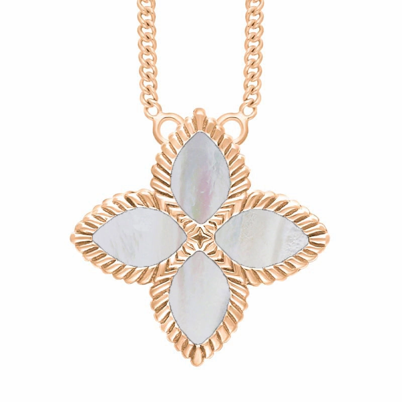 18ct Rose Gold White Mother of Pearl Eden Large Marquise Flower Necklace