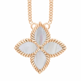 18ct Rose Gold White Mother of Pearl Eden Large Marquise Flower Necklace
