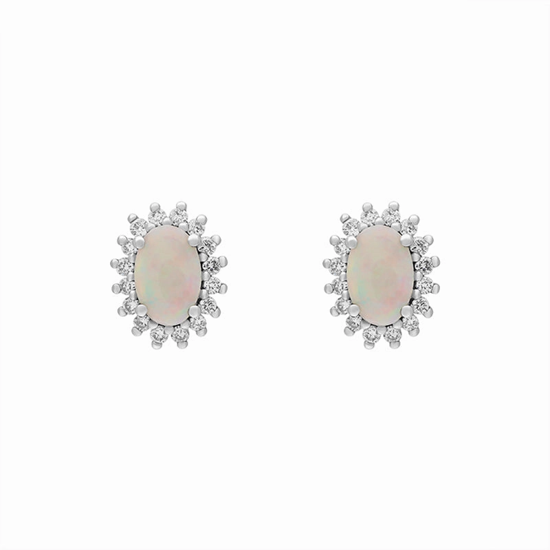 18ct White and Yellow Gold Opal Diamond Oval Cluster Stud Earrings
