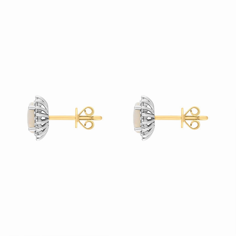 18ct White and Yellow Gold Opal Diamond Oval Cluster Stud Earrings