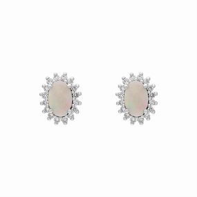18ct White and Yellow Gold Opal Diamond Oval Cluster Stud Earrings