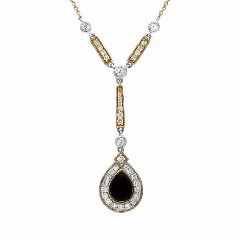 18ct White and Yellow Gold Whitby Jet 0.73ct Diamond Pear Drop Necklace