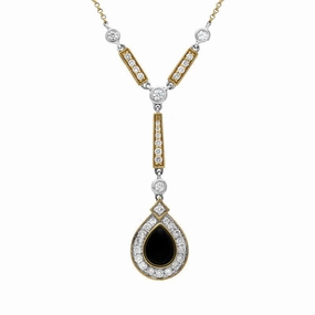 18ct White and Yellow Gold Whitby Jet 0.73ct Diamond Pear Drop Necklace