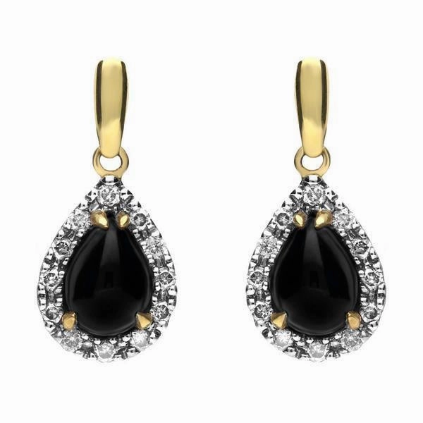 18ct White and Yellow Gold Whitby Jet Diamond Pear Drop Earrings D