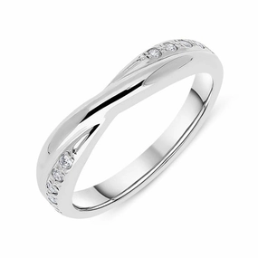 18ct White Gold 0.10ct Diamond 3mm Crossover Wedding Ring D