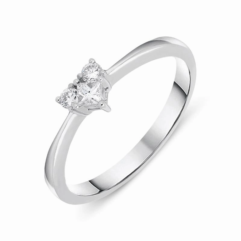 18ct White Gold 0.19ct Diamond Three Stone Heart Ring