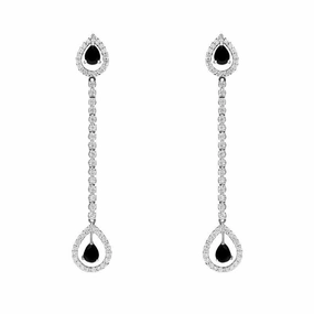 18ct White Gold 0.36ct Diamond Whitby Jet Long Drop Earrings