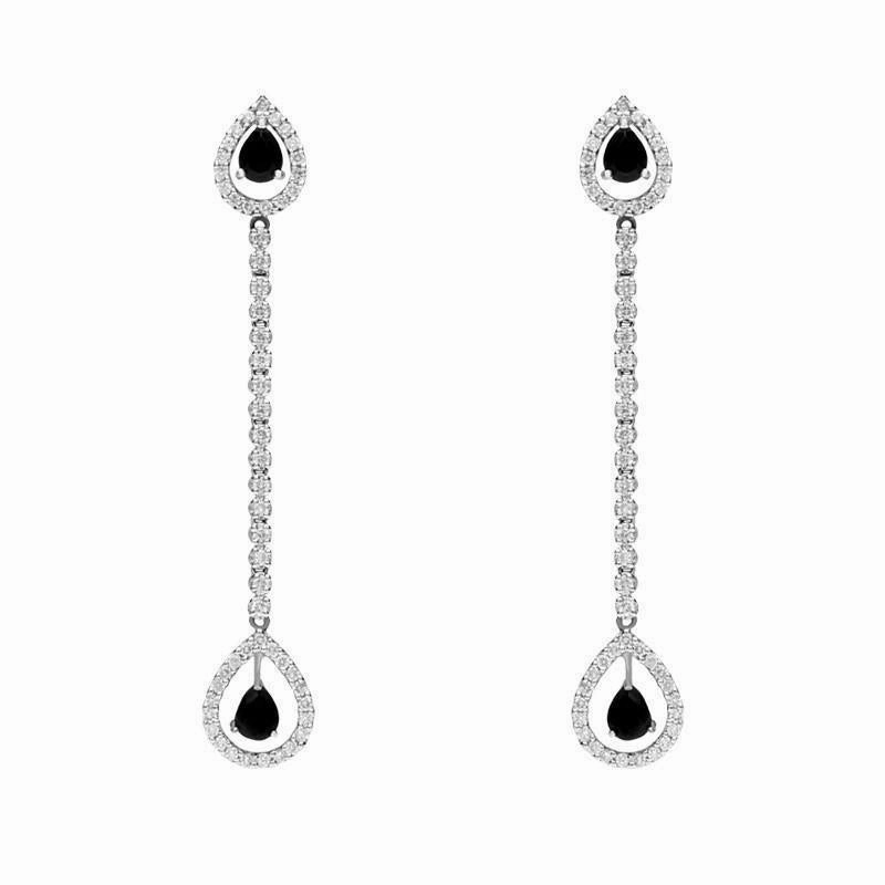 18ct White Gold 0.36ct Diamond Whitby Jet Long Drop Earrings