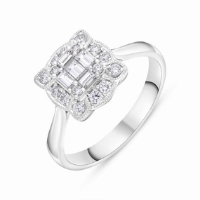 18ct White Gold 0.46ct Diamond Mixed Cut Vintage Style Cluster Ring