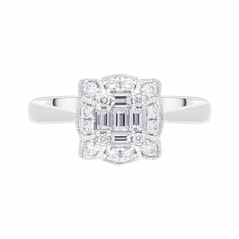 18ct White Gold 0.46ct Diamond Mixed Cut Vintage Style Cluster Ring