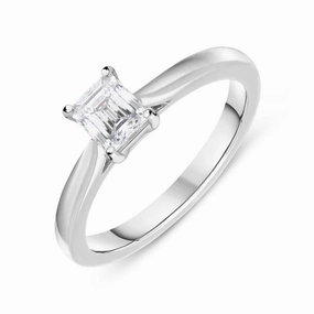 18ct White Gold 0.50ct Diamond Emerald Cut Solitaire Ring D
