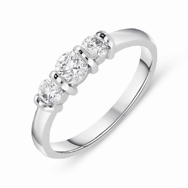 18ct White Gold 0.50ct Diamond Trilogy Bar Set Ring