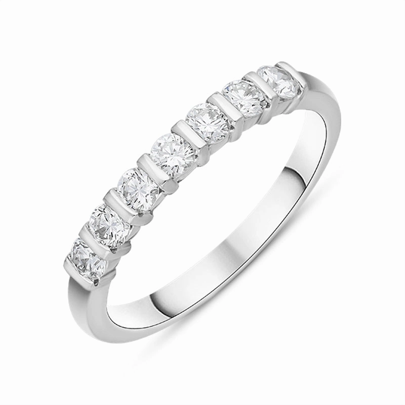 18ct White Gold 0.51ct Diamond Seven Stone Bar Set Ring