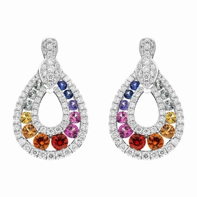 18ct White Gold 0.52ct Mixed Sapphire 0.81ct Diamond Open Pear Drop Earrings