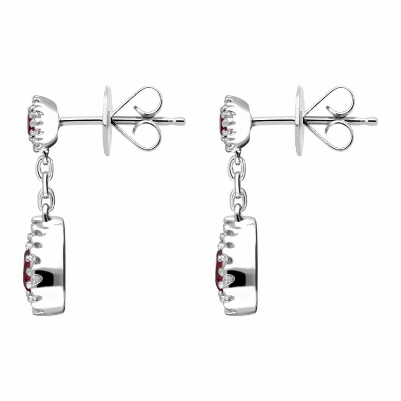 18ct White Gold 0.82ct Ruby Diamond Pear Cluster Drop Earrings
