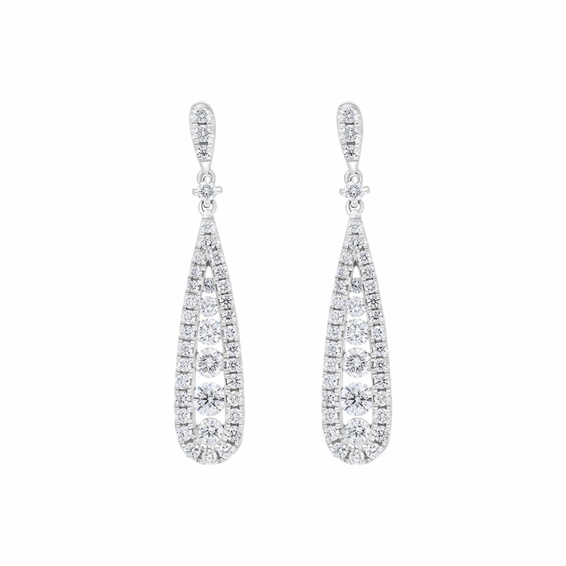 18ct White Gold 0.93ct Diamond Graduated Drop Earrings