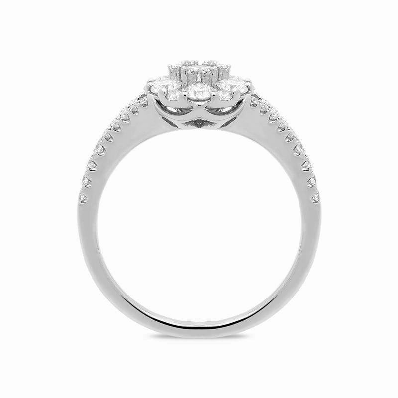 18ct White Gold 0.94ct Diamond Split Shoulder Round Cluster Ring