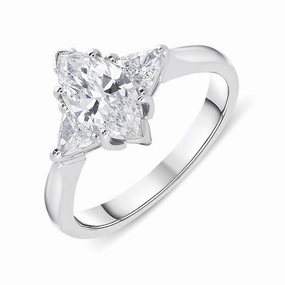 18ct White Gold 1.45ct Diamond Marquise Cut Trilogy Ring
