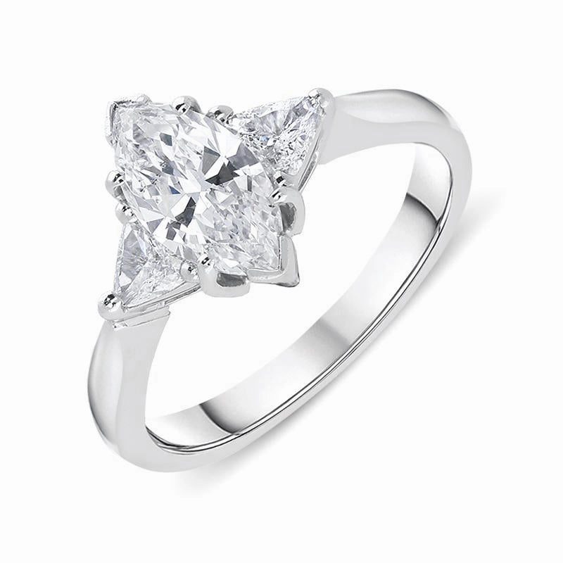 18ct White Gold 1.45ct Diamond Marquise Cut Trilogy Ring