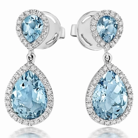 18ct White Gold 3.50ct Aquamarine Diamond Pear Cut Drop Earrings
