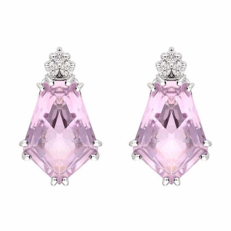 18ct White Gold 6.07ct Amethyst 0.09ct Diamond Stud Earrings D