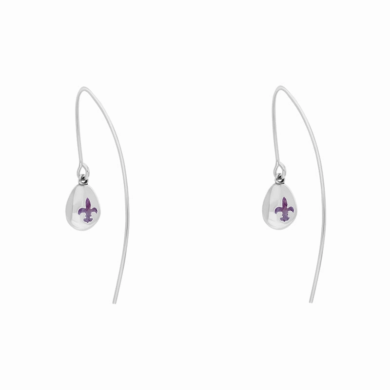 18ct White Gold Blue John Fleur De Lis Disc Drop Earrings