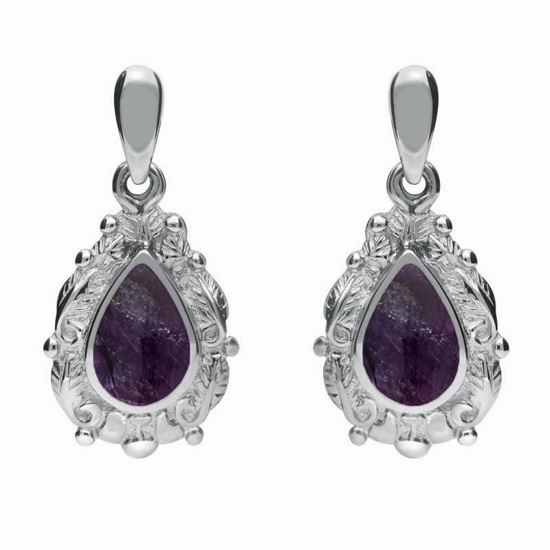 18ct White Gold Blue John Pear Shaped Leaf Drop Earrings