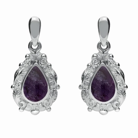 18ct White Gold Blue John Pear Shaped Leaf Drop Earrings