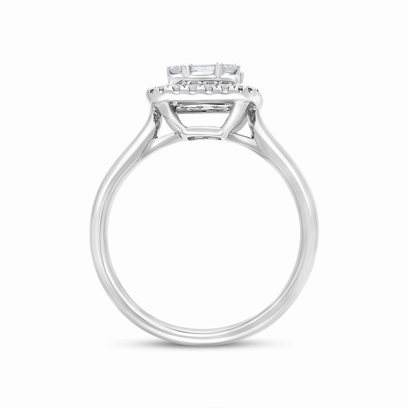 18ct White Gold Diamond Baguette Cut Vintage Style Cluster Ring