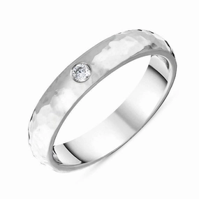 18ct White Gold Diamond Textured Wedding Ring D