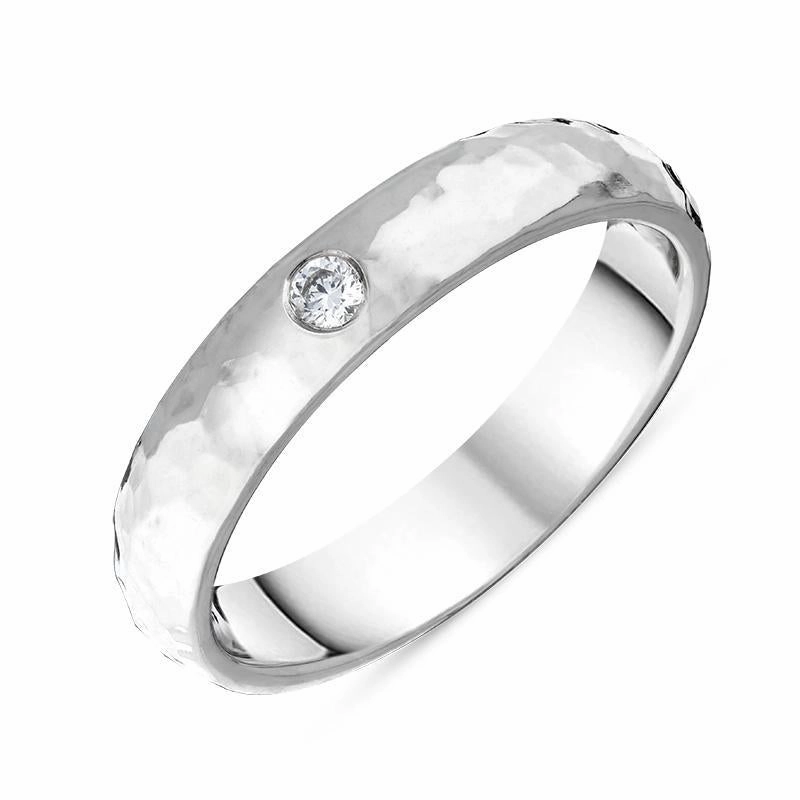 18ct White Gold Diamond Textured Wedding Ring D