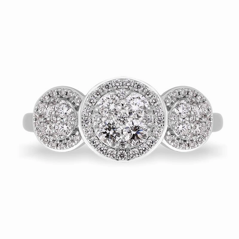 18ct White Gold Diamond Trilogy Cluster Ring