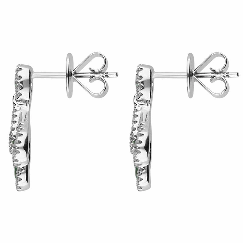 18ct White Gold Emerald and Diamond Peacock Earrings