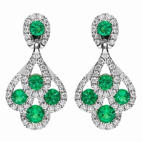 18ct White Gold Emerald and Diamond Peacock Earrings