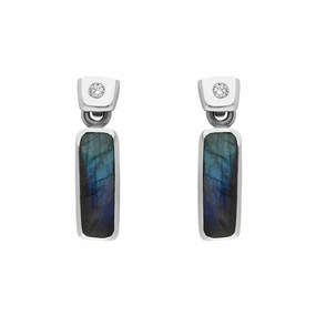 18ct White Gold Labradorite Diamond Oblong Drop Earrings D