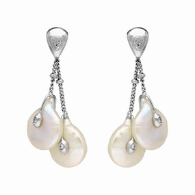 18ct White Gold Pearl Diamond Double Drop Earrings