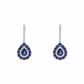 18ct White Gold Sapphire Diamond Pear Cut Drop Earrings