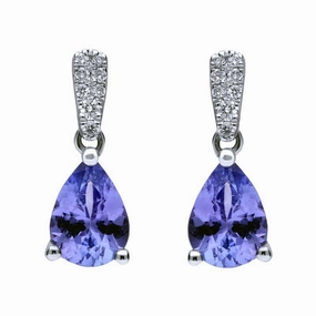 18ct White Gold Tanzanite and Diamond Pear Drop Earrings