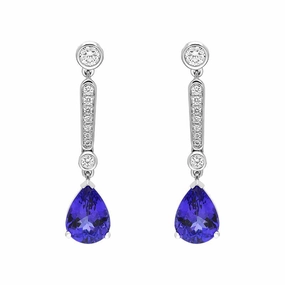 18ct White Gold Tanzanite Diamond Pear Cut Drop Earrings